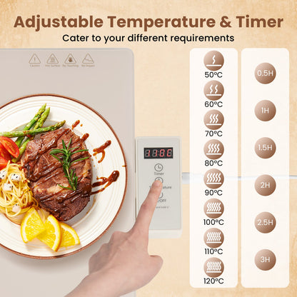 Electric Food Warming Tray Tray with Adjustable Temperature Control-Beige