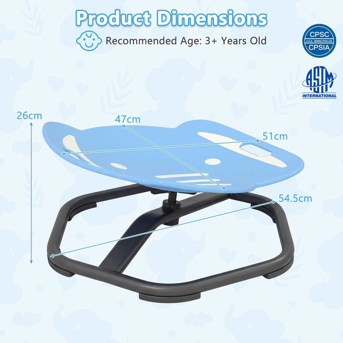 Elephant-Shaped Spinning Chair for Autistic and ADHD Kids with Dual Side Handles and Build Balance-Blue