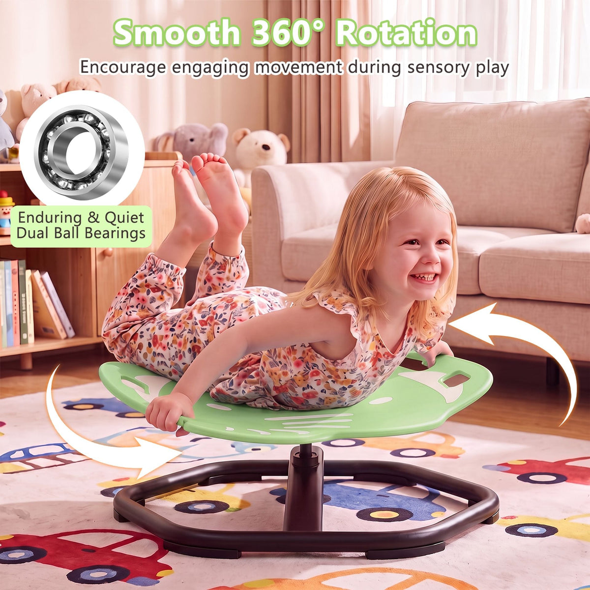 Elephant-Shaped Spinning Chair for Autistic and ADHD Kids with Dual Side Handles and Build Balance-Green