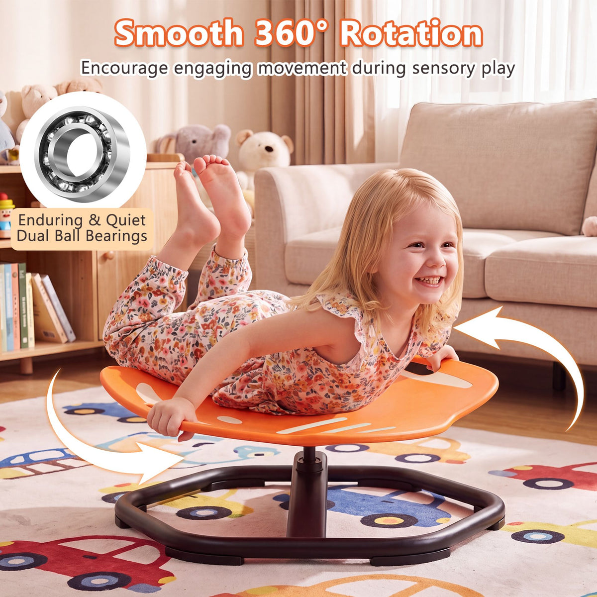 Elephant-Shaped Spinning Chair for Autistic and ADHD Kids with Dual Side Handles and Build Balance-Orange