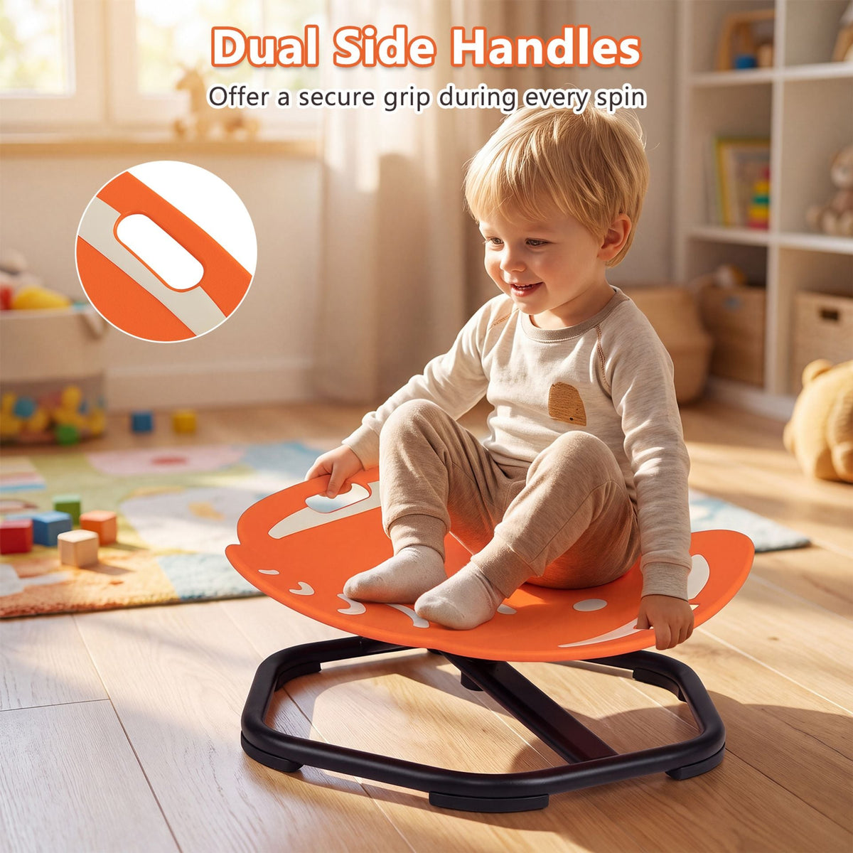 Elephant-Shaped Spinning Chair for Autistic and ADHD Kids with Dual Side Handles and Build Balance-Orange