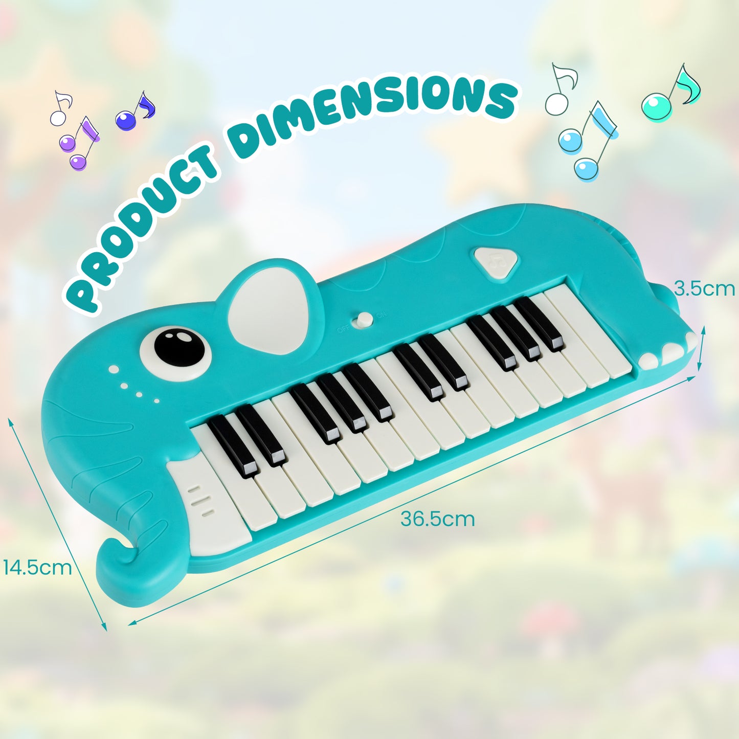 25-Key Kids Piano Keyboard Elephant Shape Toy Digital Piano with Built-in Music-Blue