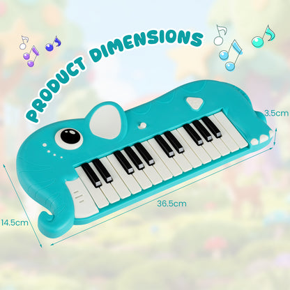 25-Key Kids Piano Keyboard Elephant Shape Toy Digital Piano with Built-in Music-Blue