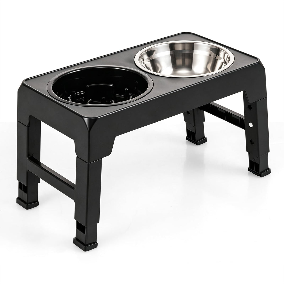 Elevated Dog Bowls with Slow Feeder and 4-Level Adjustable Stand-Black