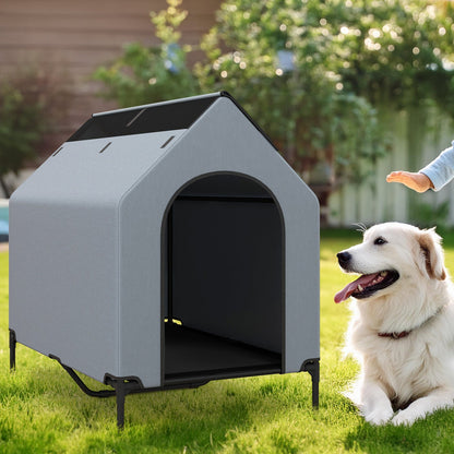 91/110/132cm Elevated Dog House Large Pet House with Ventilated Windows-M