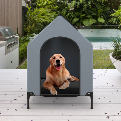 91/110/132cm Elevated Dog House Large Pet House with Ventilated Windows-M