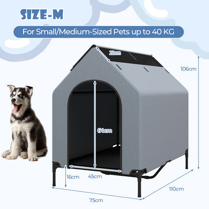 91/110/132cm Elevated Dog House Large Pet House with Ventilated Windows-M
