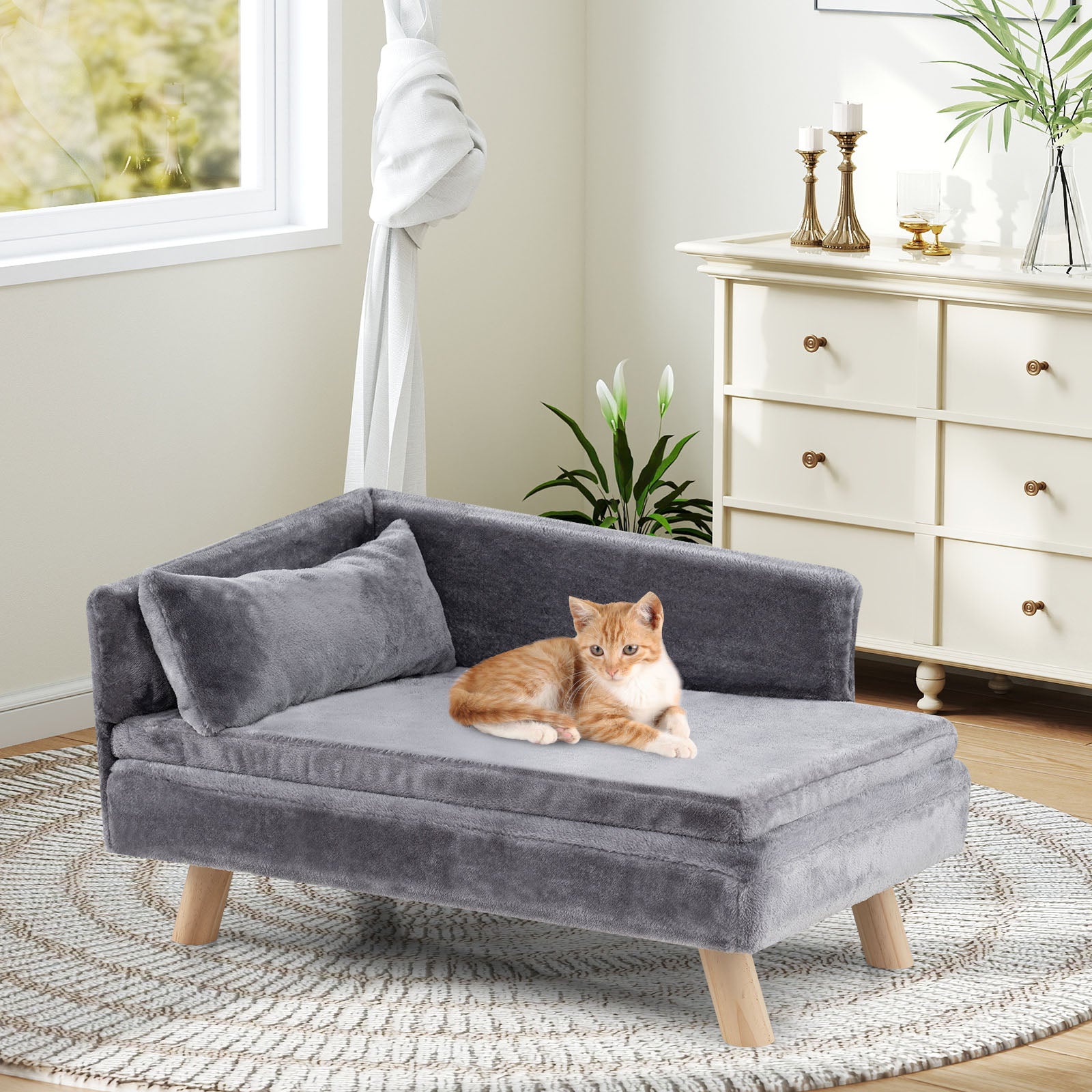 Elevated Pet Bed for Medium and Small-Sized Dogs Puppies Cats Kittens-Grey