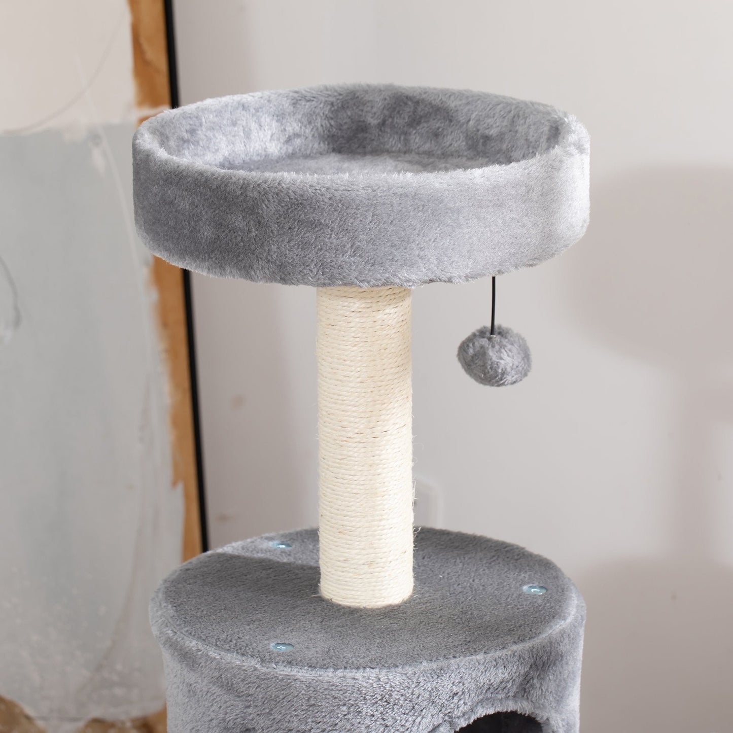 PawHut Cat Tree Tower تسلق مركز النشاط أثاث القطط مع عمود خدش من الجوت سرير نفق جثم معلق كرات رمادية