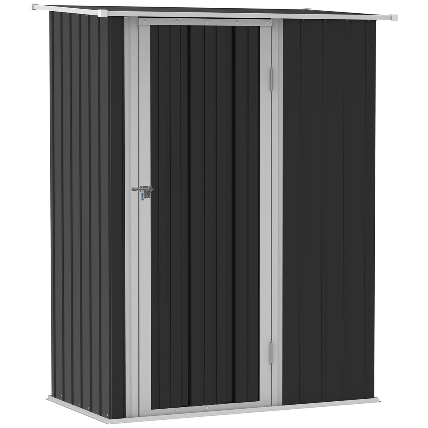 Outsunny 5ft x 3ft Metalowy ogrodowy schowek, zewnętrzny schowek na narzędzia ze spadzistym dachem, zamykane drzwi na narzędzia, sprzęt, szary