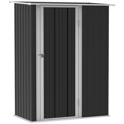 Outsunny 5ft x 3ft Metalowy ogrodowy schowek, zewnętrzny schowek na narzędzia ze spadzistym dachem, zamykane drzwi na narzędzia, sprzęt, szary