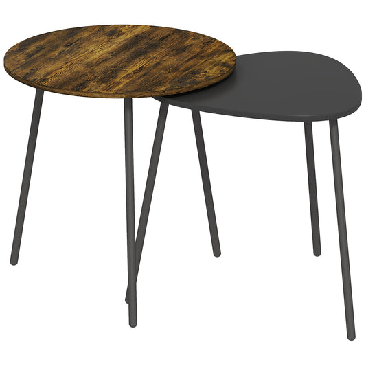 HOMCOM Nesting Side Table Set of 2 - Rustic Brown