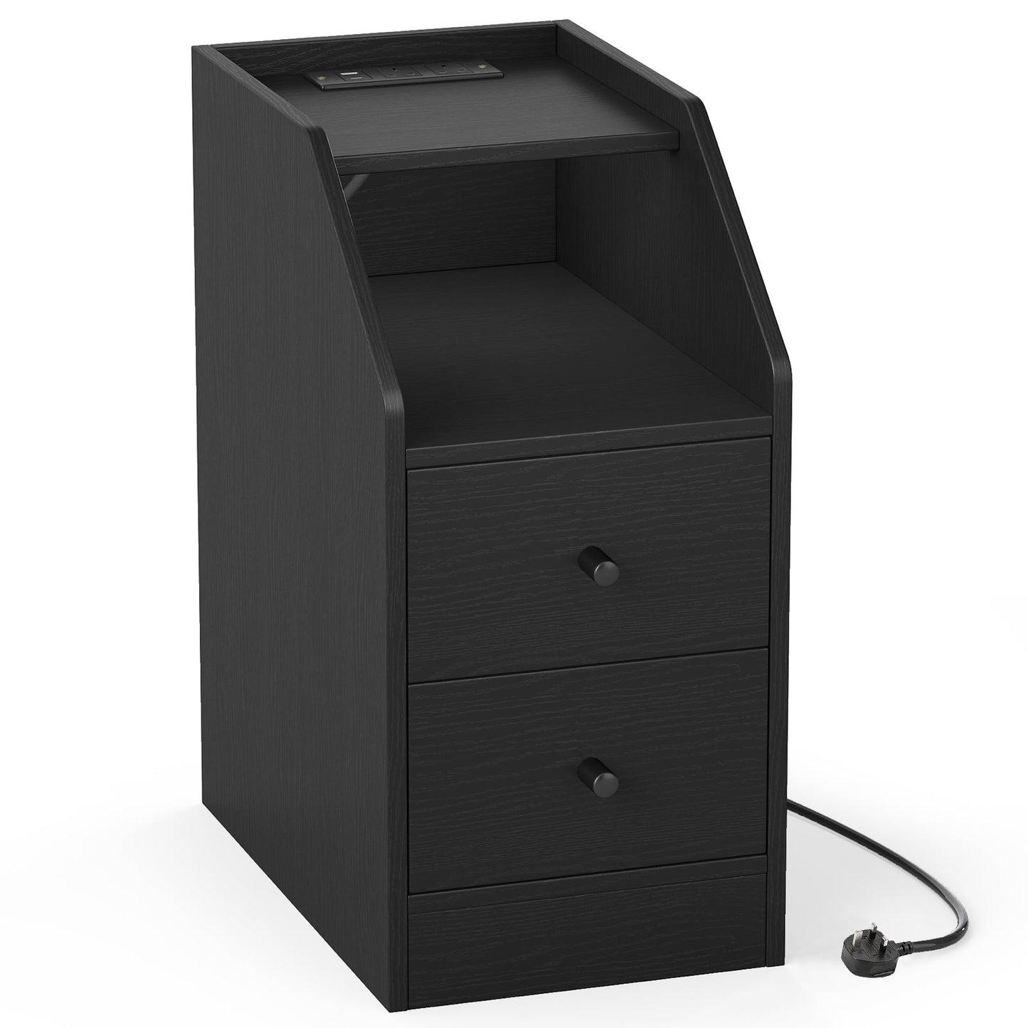 End Table with Charging Station & Storage Drawers for Small Space Living Room Bedroom-Black
