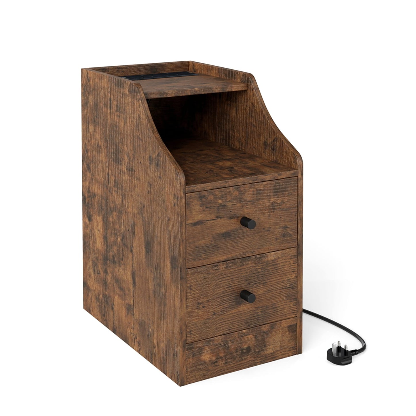 End Table with Charging Station & Storage Drawers for Small Space Living Room Bedroom-Rustic Brown