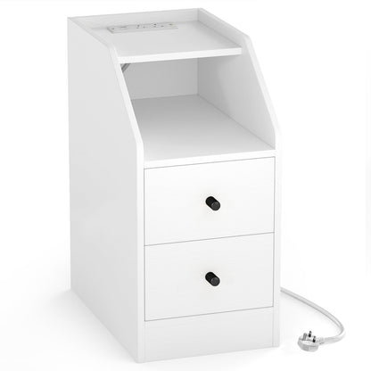 End Table with Charging Station & Storage Drawers for Small Space Living Room Bedroom-White