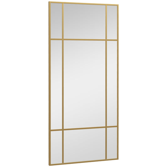 Rectangle Wall Mirror, 110 x 50cm Window Style Vanity Mirror with Metal Frame, Decorative Hanging Mirror for Living Room, Bedroom, Entryway, Gold Tone