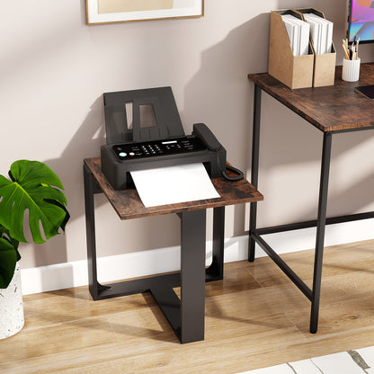 End Table Square Side Table with T-Shaped Metal Base Industrial Nightstand-Rustic Brown