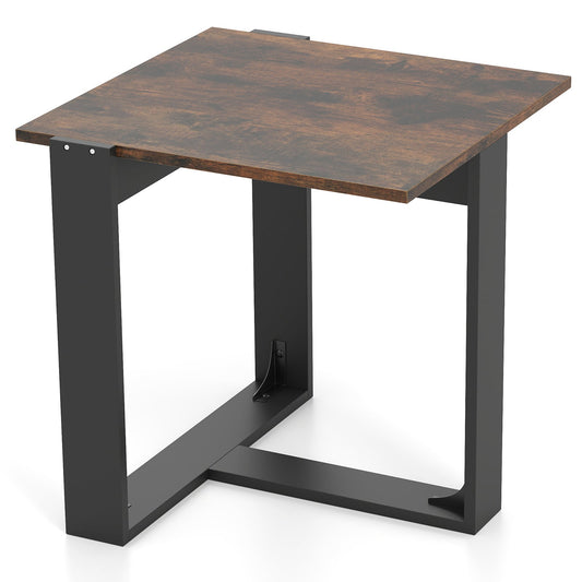 End Table Square Side Table with T-Shaped Metal Base Industrial Nightstand-Rustic Brown