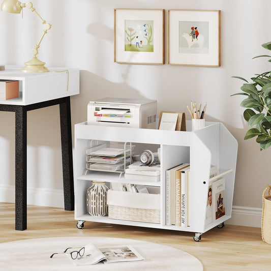 3-Tier Side End Table Rolling Nightstand with Universal Wheels-White