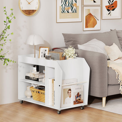 3-Tier Side End Table Rolling Nightstand with Universal Wheels-White