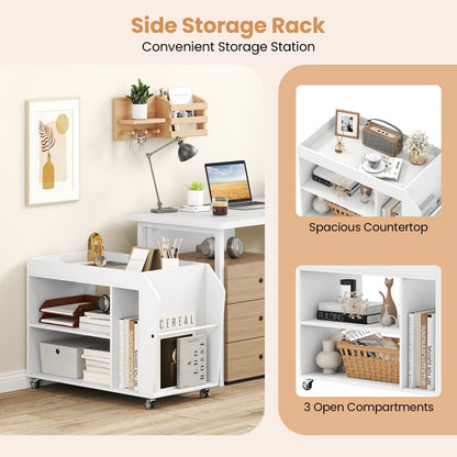 3-Tier Side End Table Rolling Nightstand with Universal Wheels-White