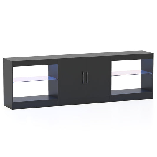 3-in-1 Entertainment Center with Adjustable Glass Shelves-Black