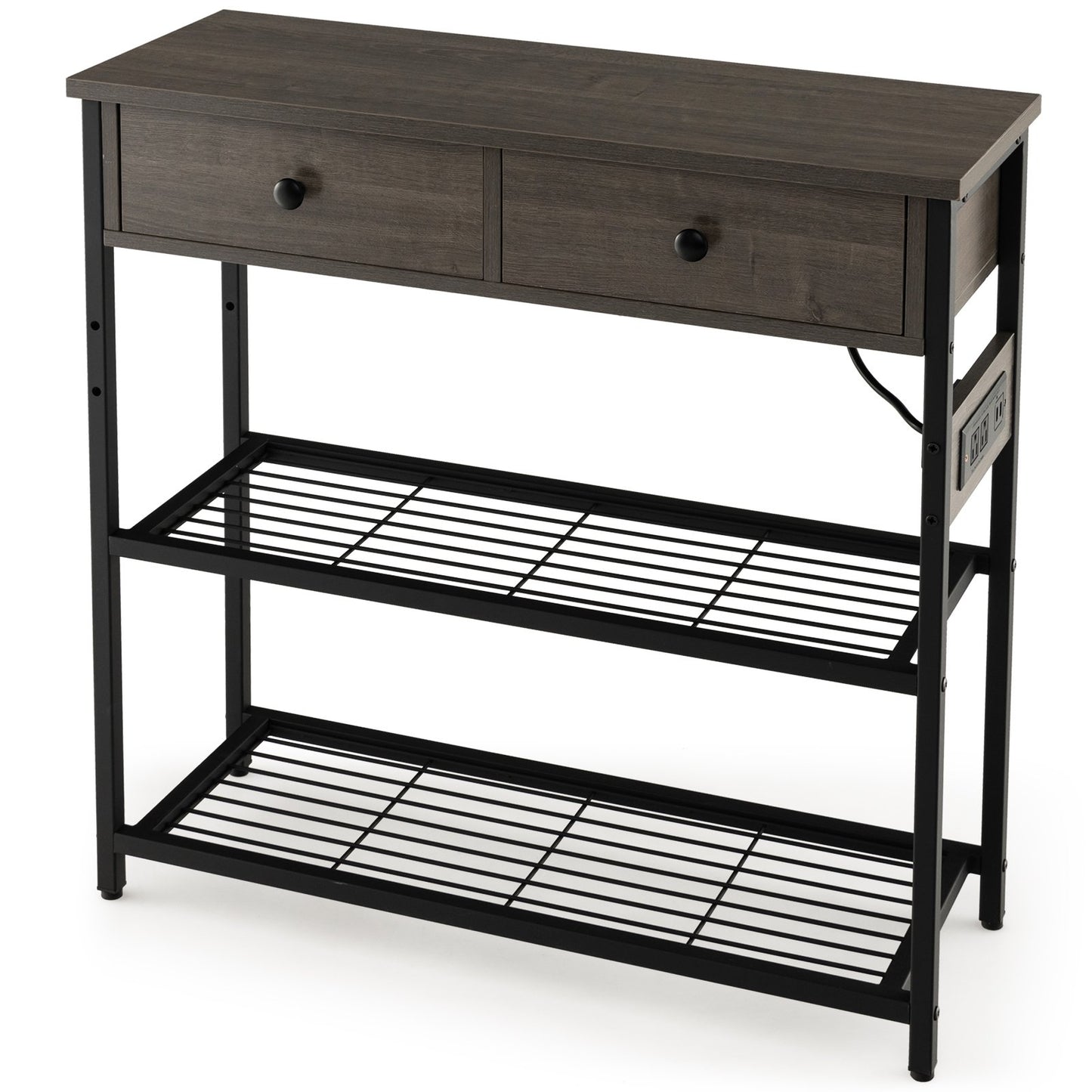 Entryway Narrow Console Table with Charging Station-Grey