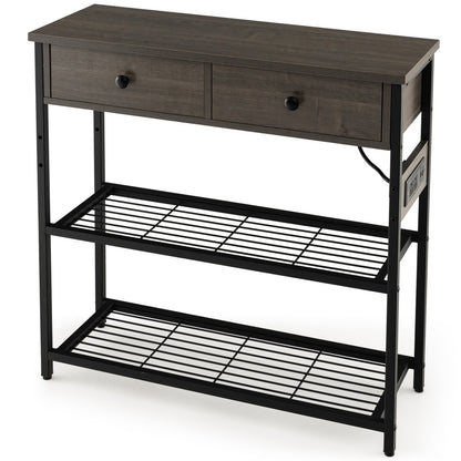 Entryway Narrow Console Table with Charging Station-Grey