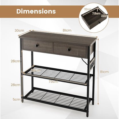 Entryway Narrow Console Table with Charging Station-Grey