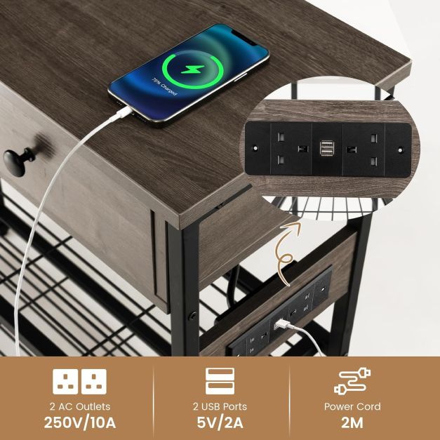 Entryway Narrow Console Table with Charging Station-Grey