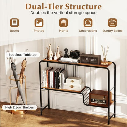 Console Table with Storage Shelf and Metal Frame for Living Room