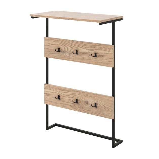 Entryway Wall Coat Rack with 6 Hooks and Display Shelf-Natural