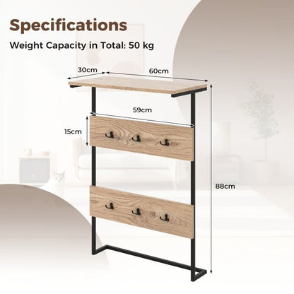 Entryway Wall Coat Rack with 6 Hooks and Display Shelf-Natural