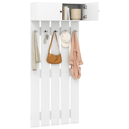 Entryway Wall Mounted Coat Rack Coat Rack with 5 Double Hooks and 2-Door Cabinet-White