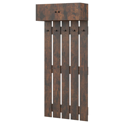 Entryway Wall Mounted Coat Rack Coat Rack with 5 Double Hooks and 2-Door Cabinet-Coffee