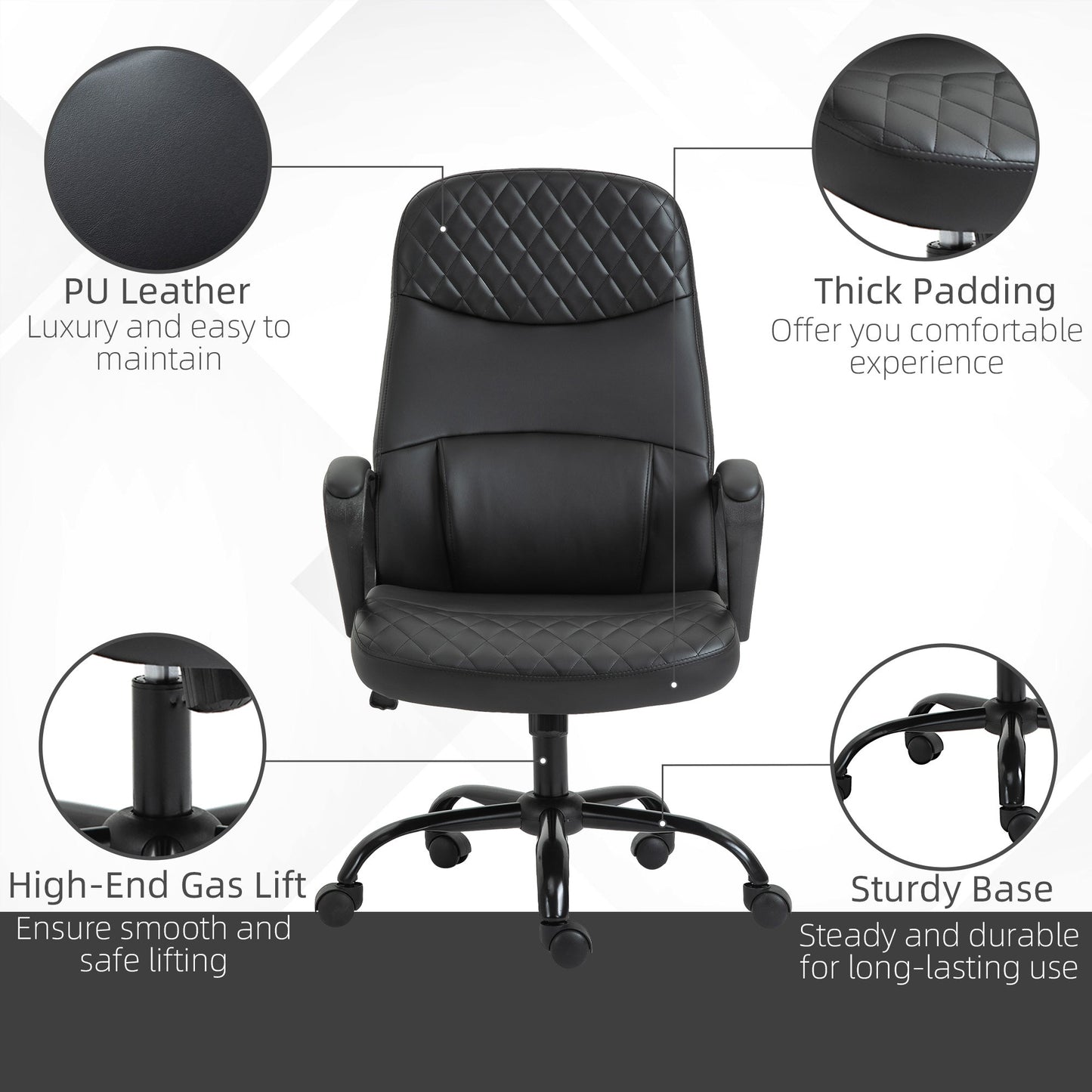 Vinsetto Massage Office Chair with Armrest PU Leather Executive Chair with Adjustable Height and Built-in Lumbar Support Black