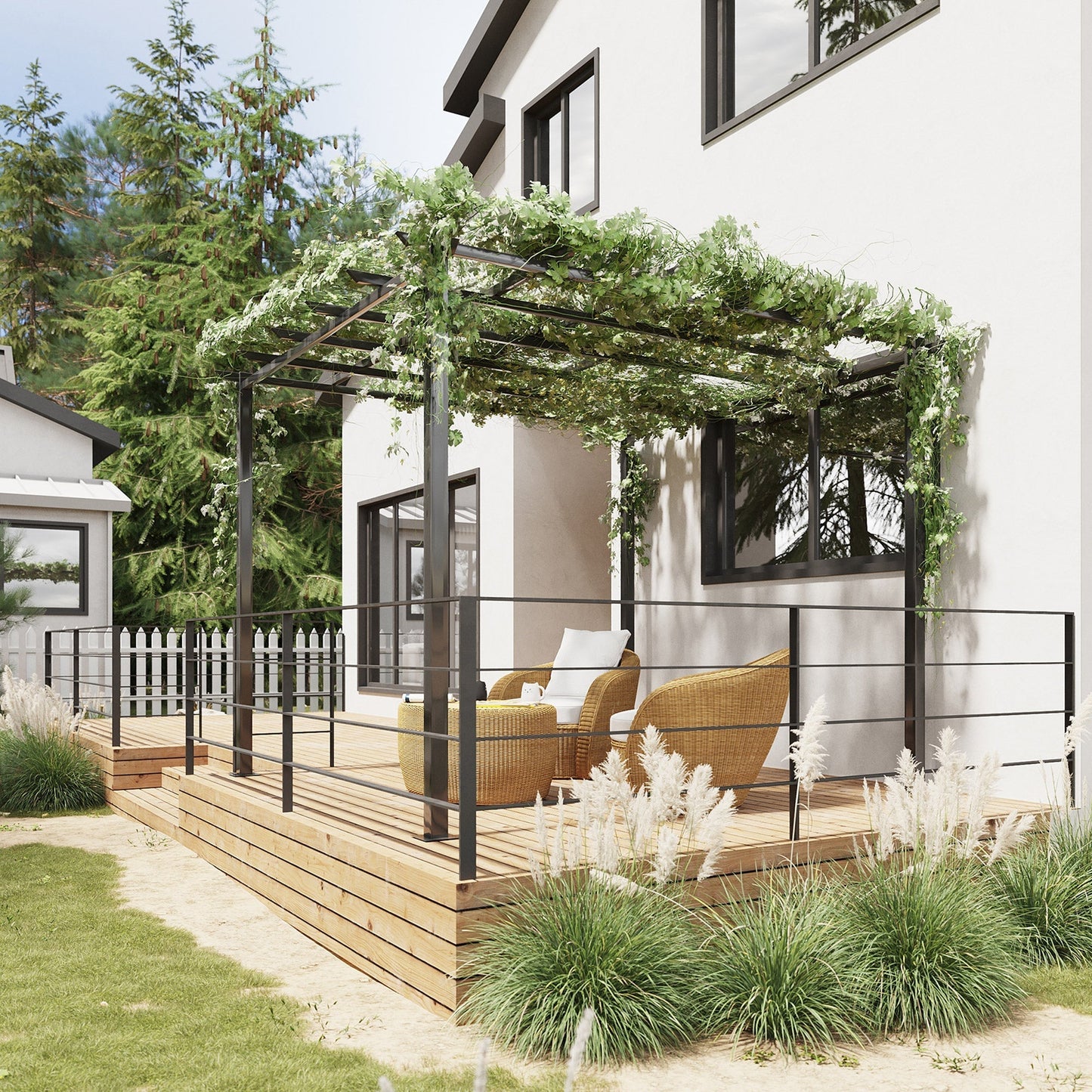 Outsunny 3 x 3 Meter Metal Pergola Garden Gazebo Grape Trellis for Climbing Plants Outdoor Sun Shelter Arbours
