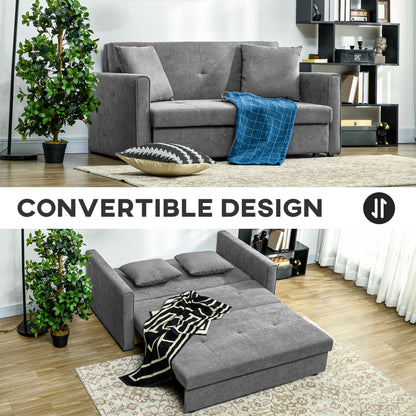 HOMCOM 2 Seater Sofa Bed, Convertible Bed Settee, Modern Cotton Loveseat Sofa Couch with 2 Cushions, Hidden Storage for Living Room, Guest Room, Light Grey