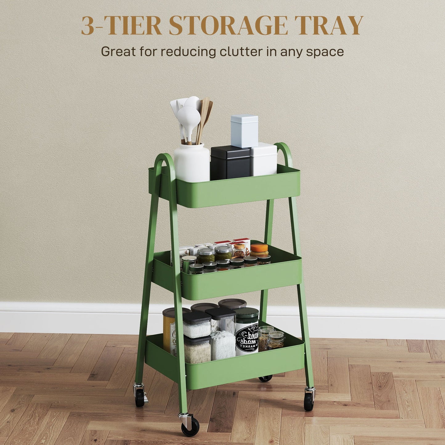 HOMCOM Three-Tier Storage Trolley - Green