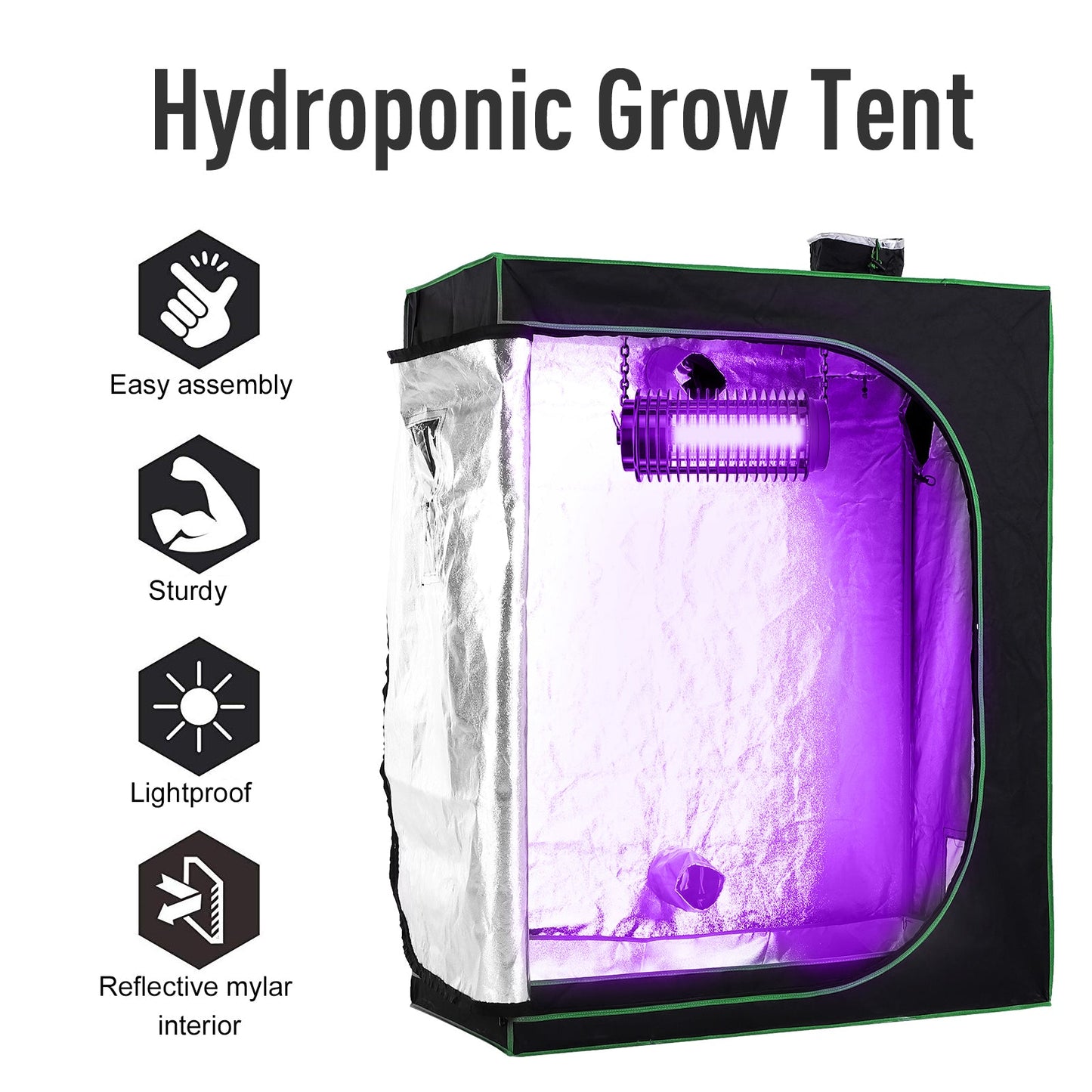 Outsunny Grow Tent odblaskowy Mylar Hydroponiczny z regulowanymi otworami wentylacyjnymi i tacką podłogową do uprawy roślin w pomieszczeniach, 120 x 60 x 150 cm (47" x 23,5" szer. x 59")