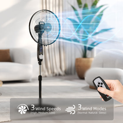 HOMCOM 40 cm Pedestal Standing Floor Fan, Oscillation Cooling Fan with Remote Control, Black
