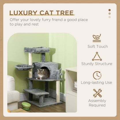 PawHut Sisal 100cm Cat Tree Tower with Sisal Scratching Post Grey