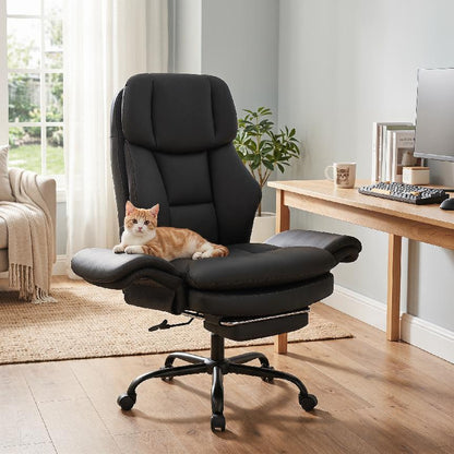 Ergonomic Cross Legged Office Chair with Retractable Footrest Adjustable Armrests for Home Office-Balck