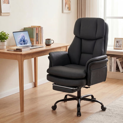 Ergonomic Cross Legged Office Chair with Retractable Footrest Adjustable Armrests for Home Office-Balck