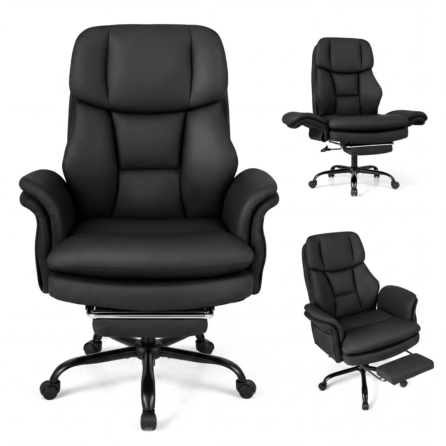 Ergonomic Cross Legged Office Chair with Retractable Footrest Adjustable Armrests for Home Office-Balck