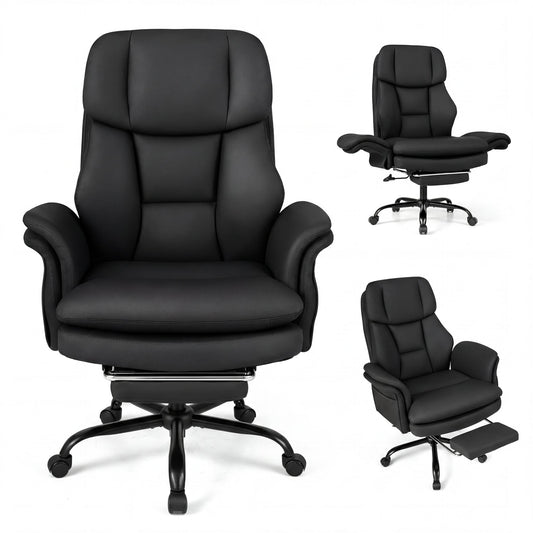 Ergonomic Cross Legged Office Chair with Retractable Footrest Adjustable Armrests for Home Office-Balck