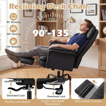 Ergonomic Cross Legged Office Chair with Retractable Footrest Adjustable Armrests for Home Office-Balck