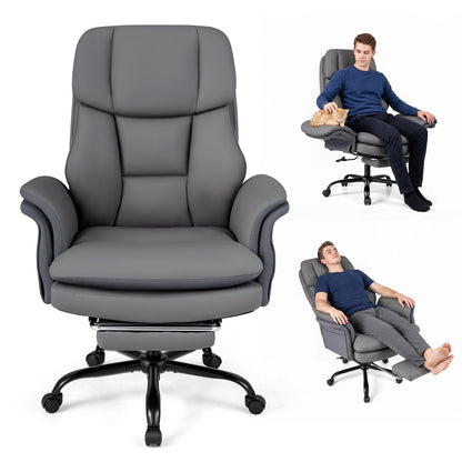Ergonomic Cross Legged Office Chair with Retractable Footrest Adjustable Armrests for Home Office-Grey