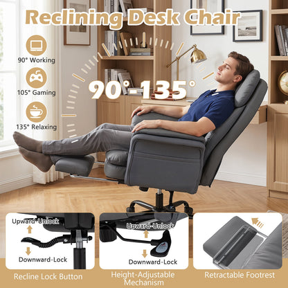 Ergonomic Cross Legged Office Chair with Retractable Footrest Adjustable Armrests for Home Office-Grey