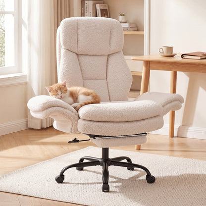 Ergonomic Cross Legged Office Chair with Retractable Footrest Adjustable Armrests for Home Office-White